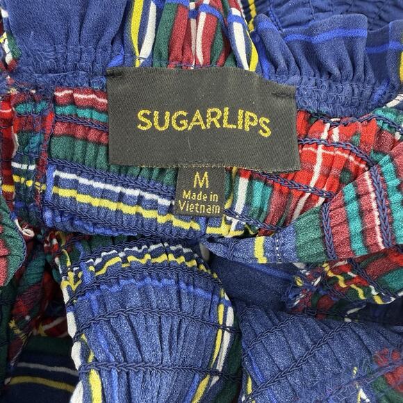 Sugarlips Lakeview Blue Red Plaid Smocked Tiered Maxi Dress Womens Size Medium - Picture 10 of 13